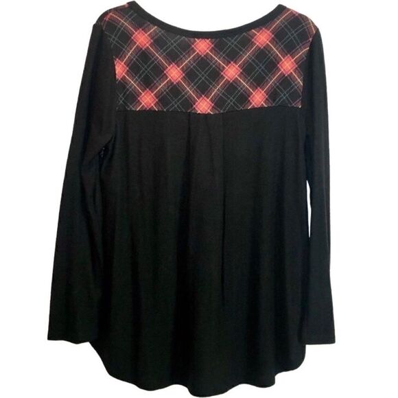 NEW Knit Henley with Plaid Front in Black/Rusty Orange Women’s 1X - Picture 5 of 7